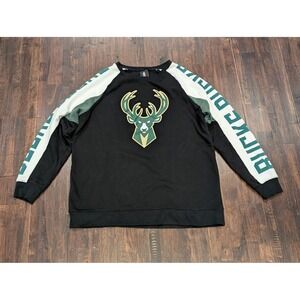 NBA Milwaukee Bucks Crewneck Pullover Mens‎ L Black Green Basketball Spellout